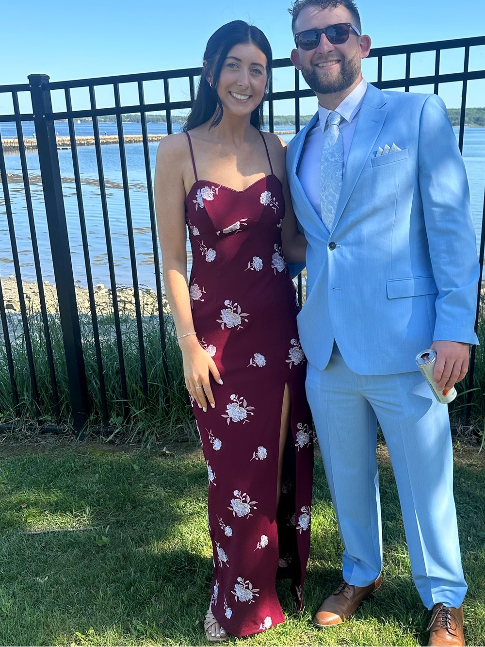 Emerald Sundae Burgundy Floral Midi Slip Dress with Side Slit